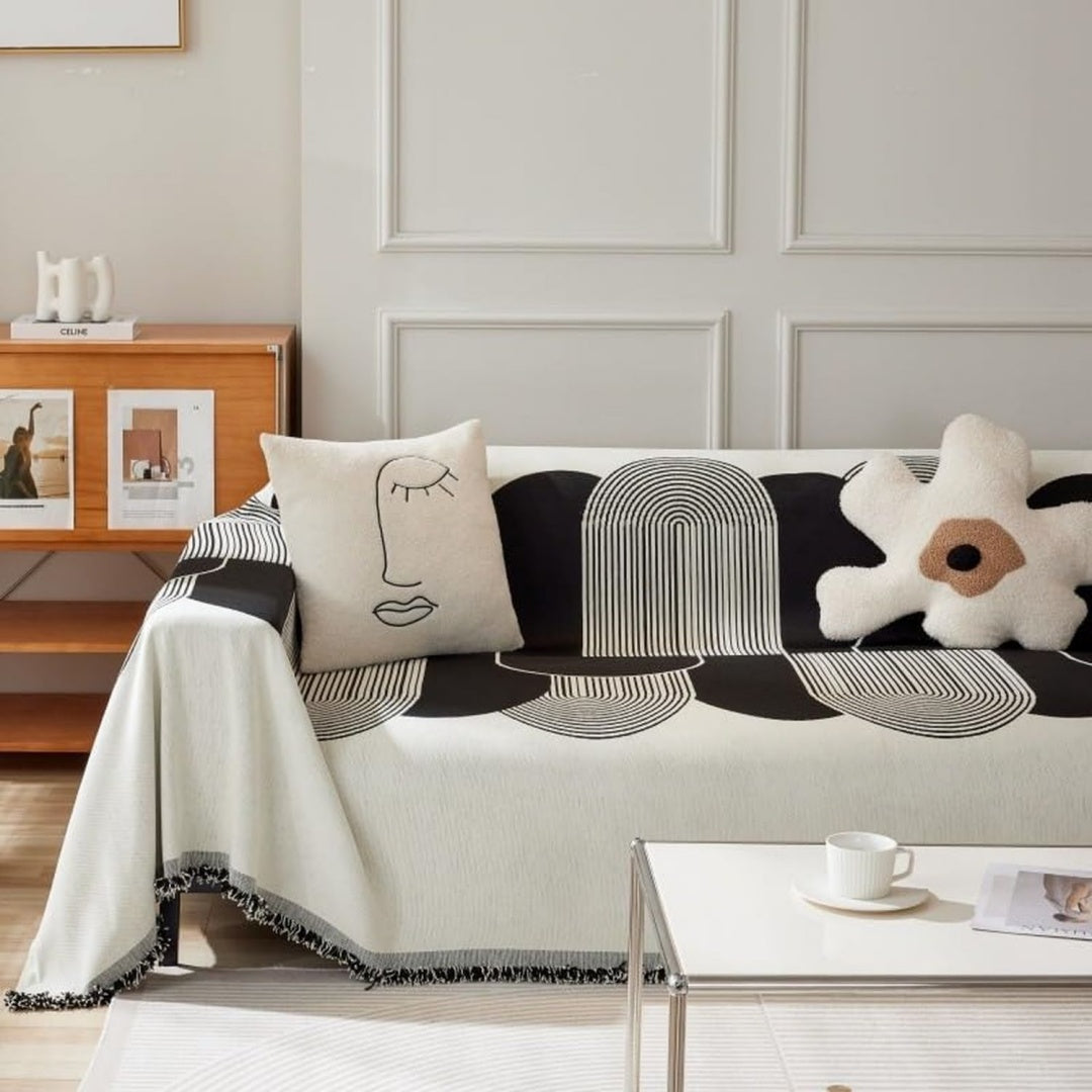 Seduta imbottita Ciniglia Couch Cover Quattro Stagioni nero