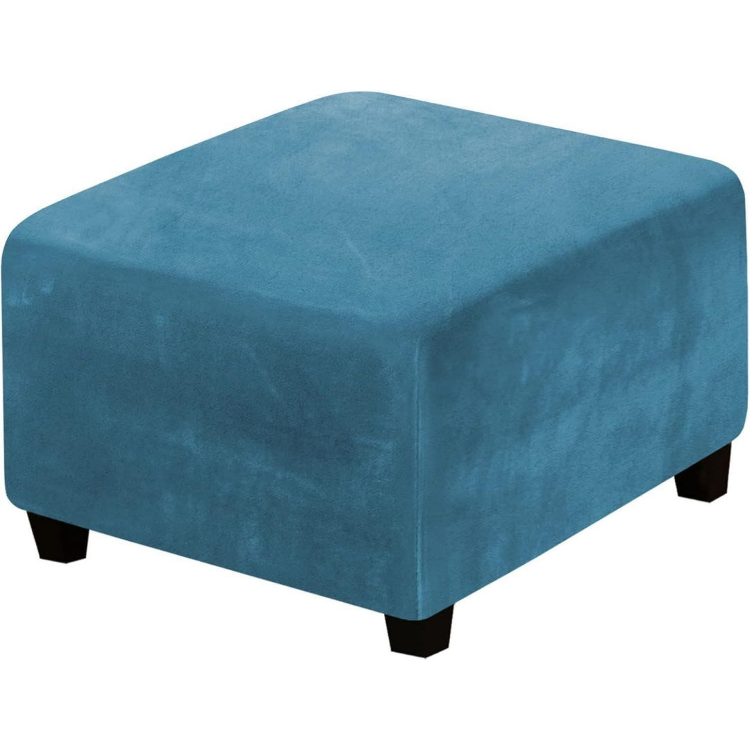 Arredo per soggiorno con poggiapiedi rivestimento in tessuto blu