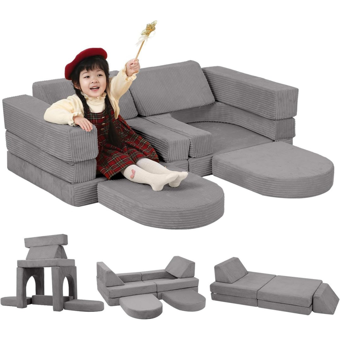 Divano confortevole modulare rivestimento in velluto grigio